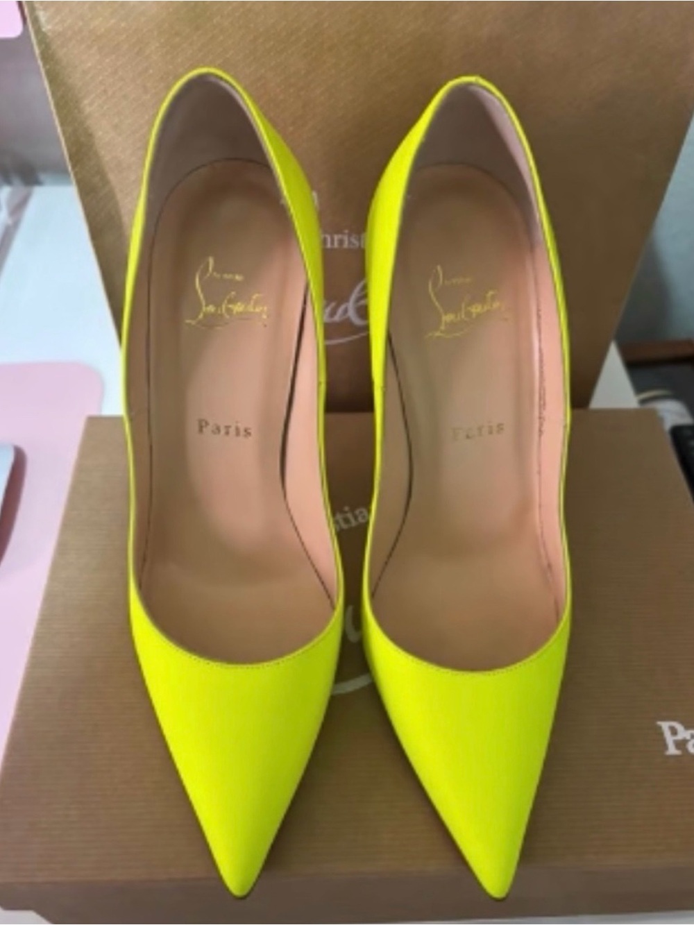 Christian Louboutin Neon Yellow Pointed Toe Stilettos - Picture 4 of 12